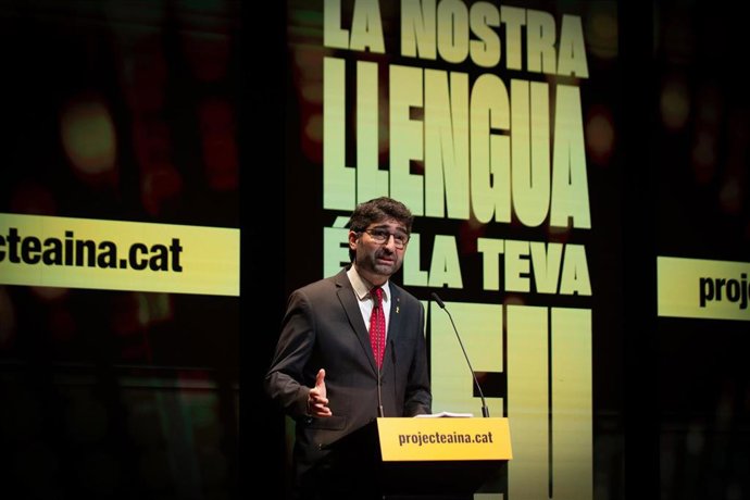 El vicepresidente y conseller de Políticas Digitales y Territorio, Jordi Puigneró, durante el acto de presentación de la campaña del proyecto Aina.