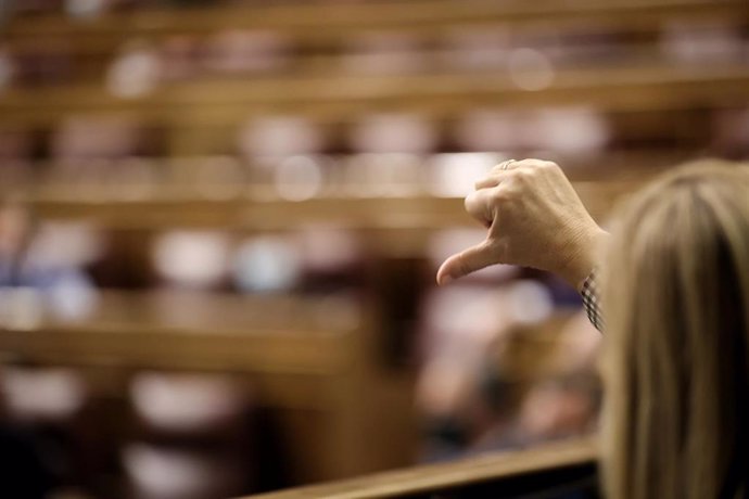 Una asistente vota en una sesión plenaria en el Congreso