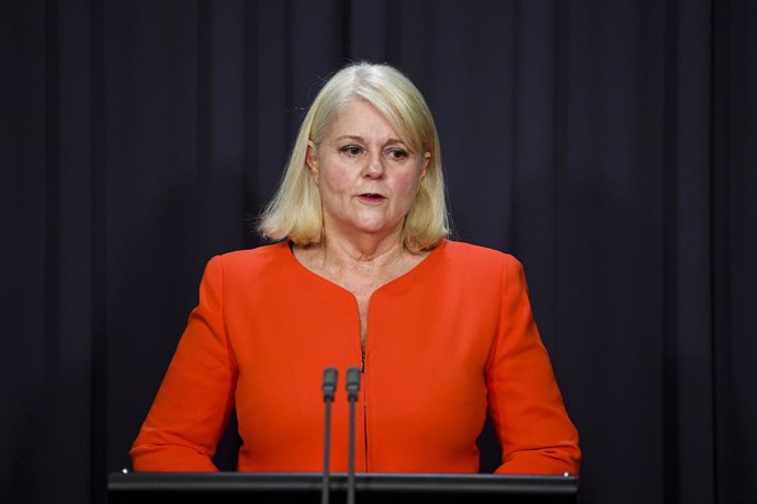Archivo - Australian Home Affairs Minister Karen Andrews speaks to the media during a press conference at Parliament House in Canberra, Tuesday, July 20, 2021. (AAP Image/Lukas Coch) NO ARCHIVING