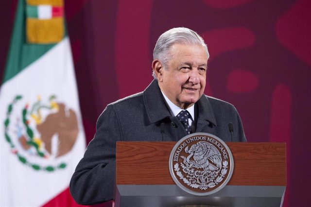 HANDOUT - 17 January 2022, Mexico, Mexico City: Andres Manuel Lopez Obrador, president of Mexico, speaks at a press conference. The head of state has resumed public appearances about a week after his second bout with corona. Photo: ---/Presidencia México/