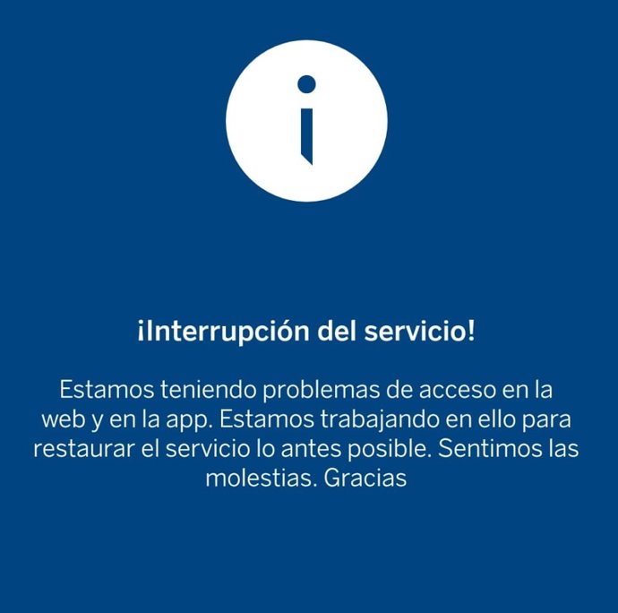 Mensaje para los clientes de BBVA que tratan de acceder a la app móvil.