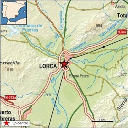 Plano donde se ha registrado el terremoto en Lorca