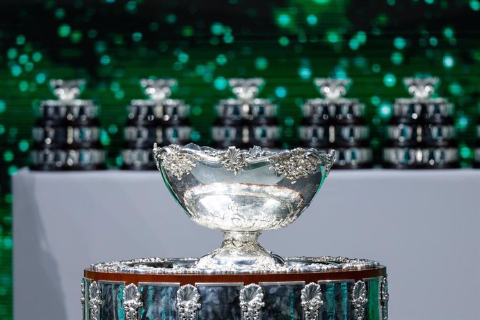 Archivo - Illustration, detail of the trophy during the Davis Cup Finals 2021, Final, tennis match played between Russia and Croatia at Madrid Arena pabilion on December 04, 2021, in Madrid, Spain.