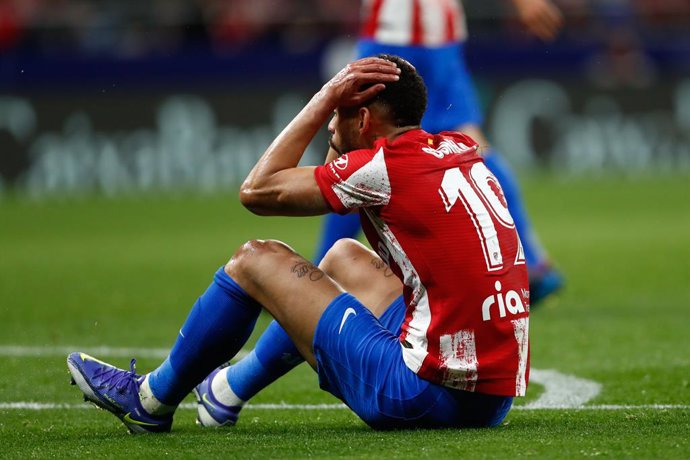 Matheus Cunha of Atletico de Madrid laments during the Spanish League, La Liga Santander, football match played between Atletico de Madrid and Levante UD at Wanda Metropolitano stadium on February 16, 2022, in Madrid, Spain.