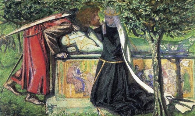 Lancelot y Ginebra sobre la tumba de Arturo, por Dante Gabriel Rossetti.