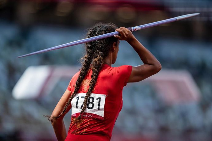 Archivo - María Vicente, del Equipo Español, en la prueba de jabalina de heptathlon de atletismo durante los JJOO 2020, a 5 de agosto, 2021 en Tokio, Japón