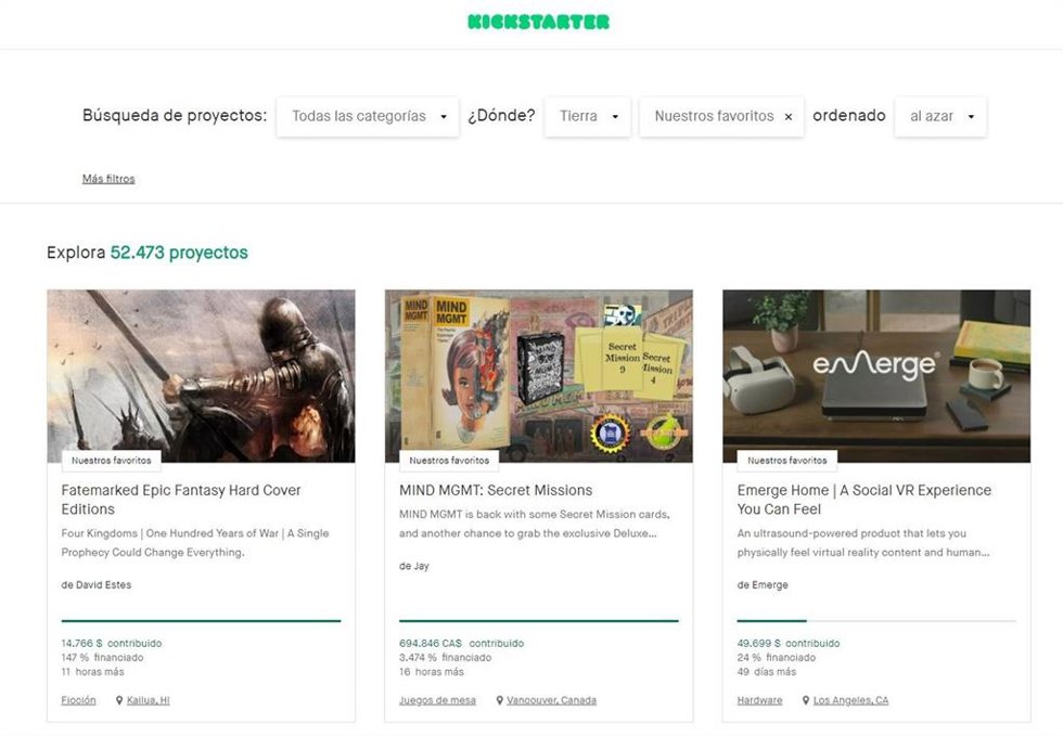 La plataforma de 'crowdfunding' Kickstarter