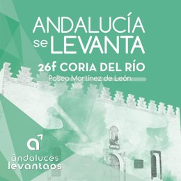 Cartel de la jornada lúdica con la que Andaluces Levantaos celebrará el Día de Andalucía en Coria del Río (Sevilla) el 26 de febrero de 2022.