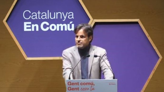El president del grup parlamentari d'Unides Podem, Jaume Asens, en la seva intervenció en el Consell Nacional d'En Comú Podem aquest dissabte.