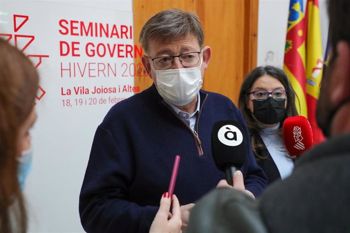 El 'president' de la Generalitat, Ximo Puig, en declaraciones a los medios este sábado con motivo del 12 Seminari de Govern - Hivern 2022