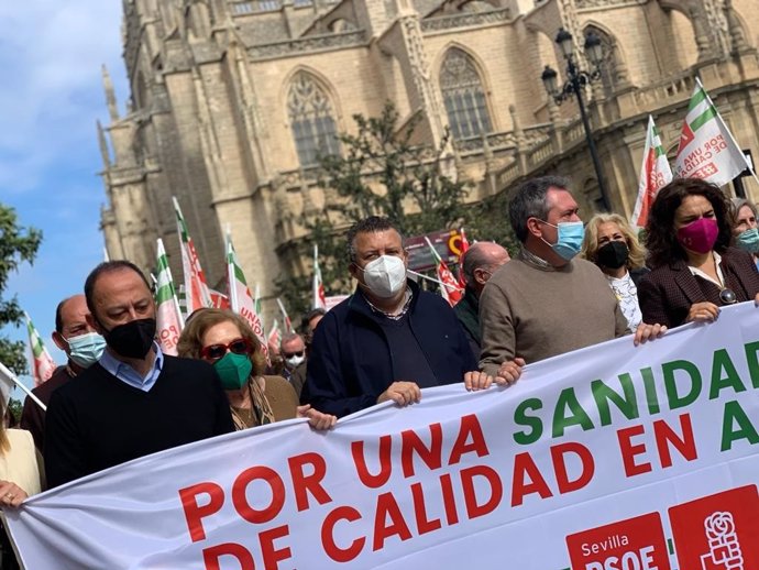 El secretario general del PSOE de Sevilla, Javier Fernández, en la manifestación en defensa de la sanidad pública.