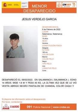Menor desaparecido en Salamanca