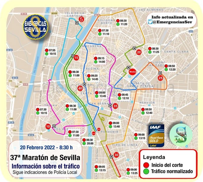 Cortes de tráfico por el Maratón.