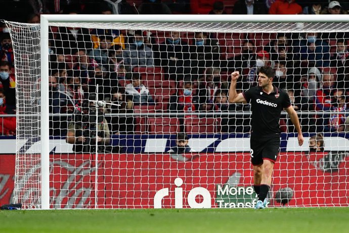 Gonzalo Melero of Levante celebrates a goal during the Spanish League, La Liga Santander, football match played between Atletico de Madrid and Levante UD at Wanda Metropolitano stadium on February 16, 2022, in Madrid, Spain.