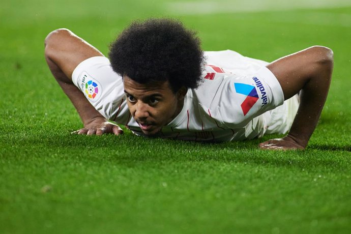 Jules Kounde of Sevilla FC gestures during the spanish league, La Liga Santander, football match played between Sevilla FC and Elche CF at Ramon Sanchez-Pizjuan stadium on February 11, 2022, in Sevilla, Spain.