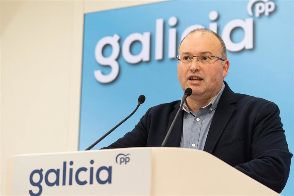 El secretario general del PPdeG, Miguel Tellado, en rueda de prensa.