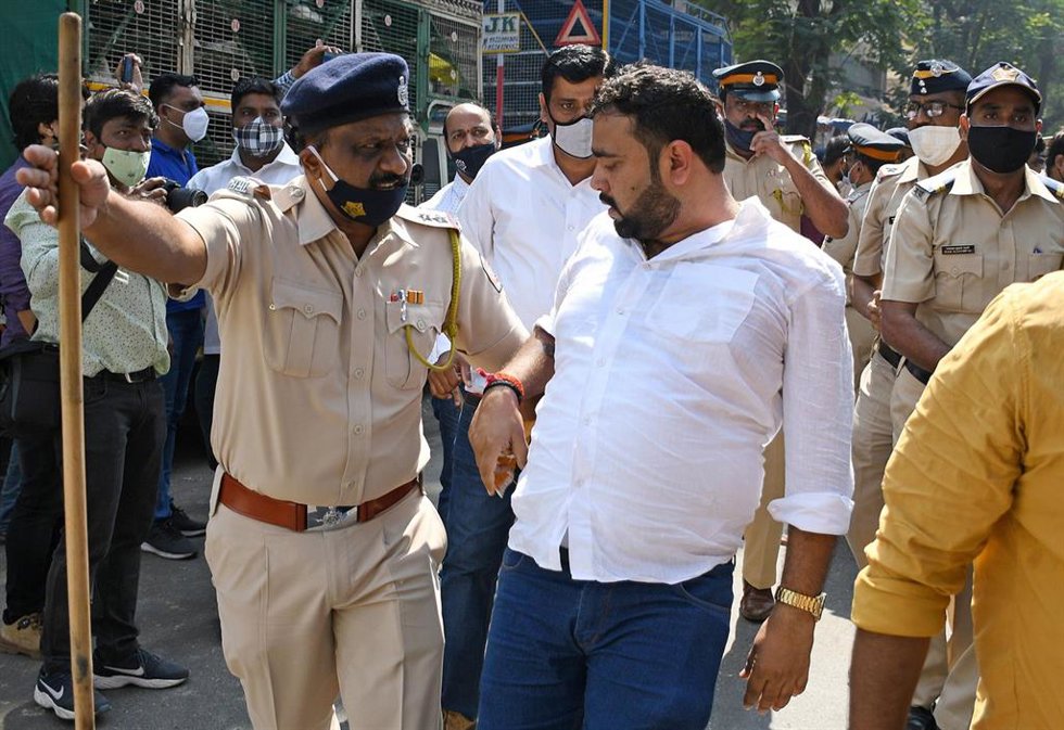 Agentes de la Policía durante una manifestación en India