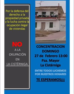 Cartel de convocatoria de la protesta contra la ocupación en La Cistérniga (Valladolid).