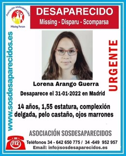 Buscan a una chica de 14 años desaparecida hace tres semanas en Madrid