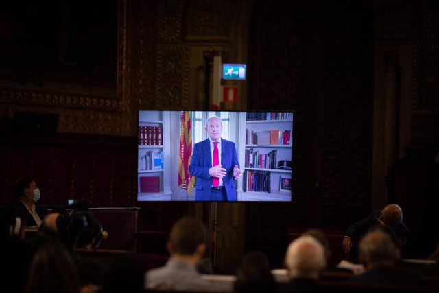 El expresidente de la Generalitat José Montilla interviene en un vídeo grabado en la clausura del ciclo 'Escolta, Europa'.