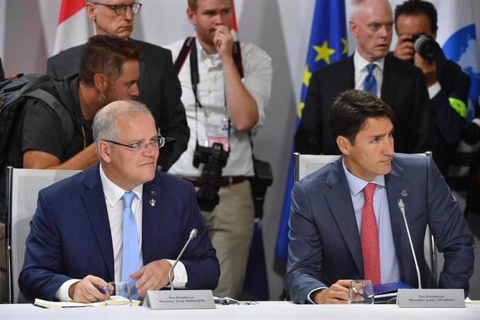 Archivo - El primer ministro de Canadá, Justin Trudeau, y su homólogo australiano, Scott Morrison