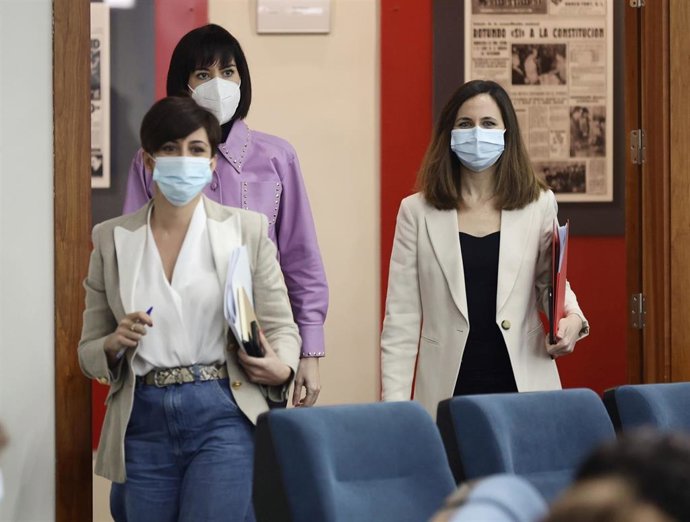 Imagen de recurso (I-D) de la ministra Portavoz, Isabel Rodríguez; la ministra de Ciencia e Innovación, Diana Morant y la ministra de Derechos Sociales, Ione Belarra, a su llegada a una rueda de prensa tras la reunión del Consejo de Ministros.