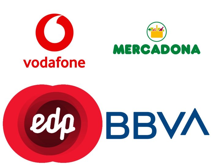 Logotipos de Vodafone, Mercadona, EDP y BBVA