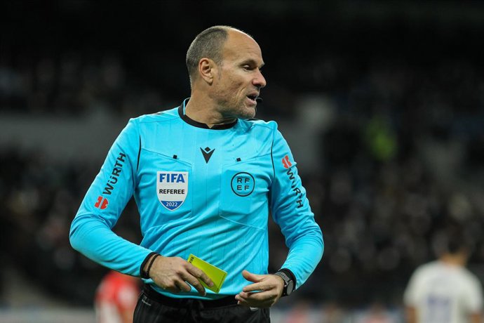 Mateu Lahoz, referee of the match looks on during the Spanish League, La Liga Santander, football match played between Real Madrid and Granada CF at Santiago Bernabeu stadium on February 06, 2022, in Madrid, Spain.