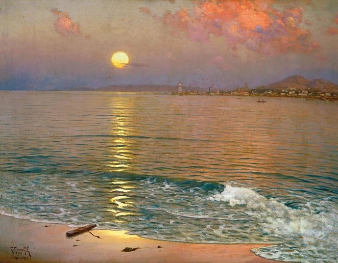 Guillermo Gómez Gil. Atardecer sobre la costa de Málaga, 1918
