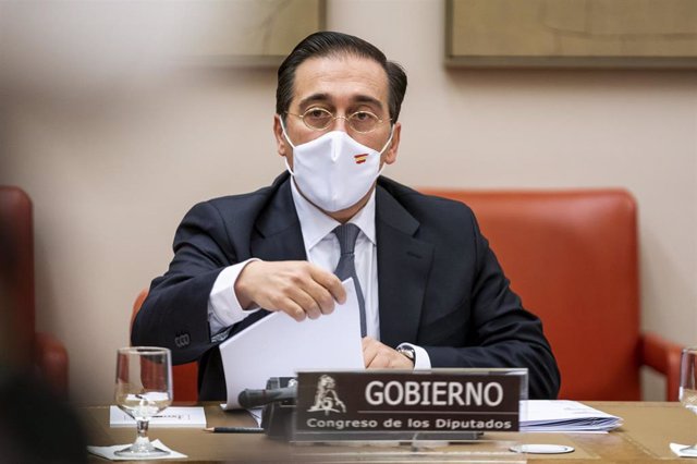 El ministro de Asuntos Exteriores, Unión Europea y Cooperación, José Manuel Albares, comparece en la Comisión de Asuntos Exteriores en el Congreso de los Diputados, a 25 de enero de 2022
