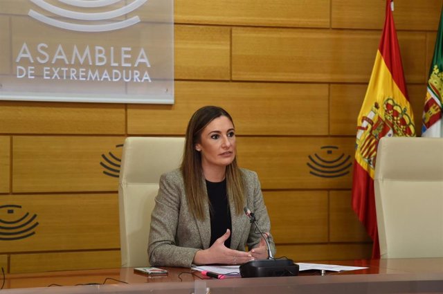 Lara Garlito, portavoz del PSOE en la Asamblea, en rueda de prensa.