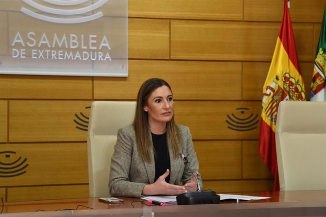 Lara Garlito, portavoz del PSOE en la Asamblea, en rueda de prensa.