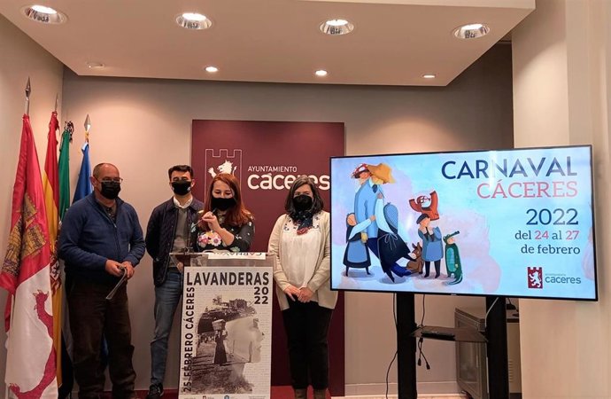 Presentación del Carnaval de Cáceres que arranca el viernes 25 de febrero con la Fiesta de las Lavanderas y la quema del pelele