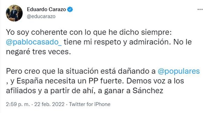 Tuit de Eduardo Carazo.