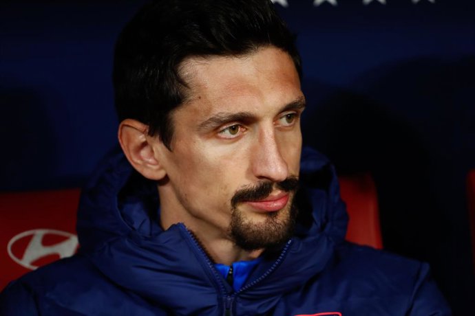 Stefan Savic of Atletico de Madrid looks on during the Spanish League, La Liga Santander, football match played between Atletico de Madrid and Valencia CF at Wanda Metropolitano stadium on January 22, 2022, in Madrid, Spain.