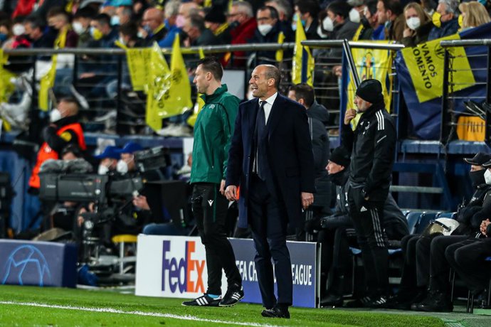 Massimiliano Allegri, head coach of Juventus, gestures during the UEFA Champions League, round of 16, football match played between Villarreal CF and Juventus De Turin at the Ceramica Stadium on February 22, 2022, in Castellon, Spain.