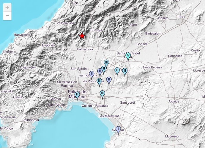Terremoto en Bunyola este martes y zonas en las que se ha sentido.
