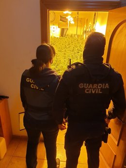 Agents de la Gurdia Civil durant l'escorcoll a Maanet de la Selva (Girona)