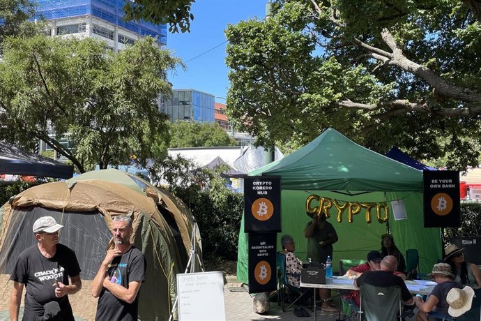 Un convoy antivacunas en el centro de Wellington, Nueva Zelanda.