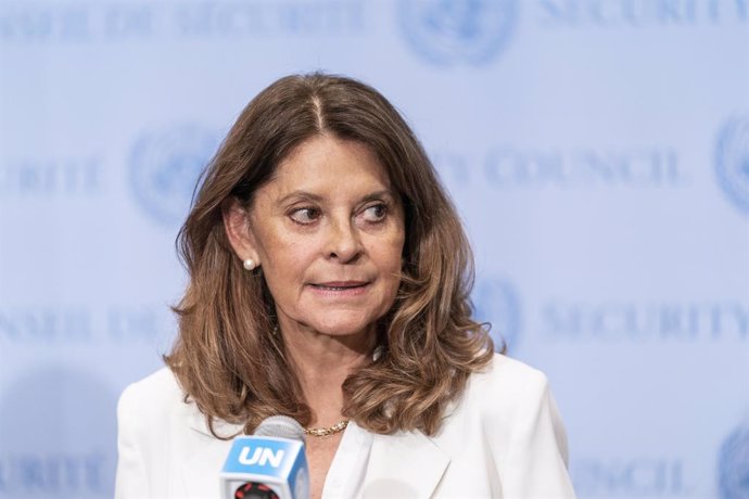 Archivo - 13 July 2021, US, New York: Colombian Vice-President and Foreign Minister Marta Lucia Ramirez speaks during a press conference after the Security Council meeting on Colombia at UN Headquarters. Photo: Lev Radin/ZUMA Wire/dpa