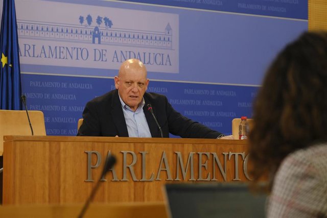 El portavoz adjunto del PSOE-A en el Parlamento andaluz, Gerardo Sánchez, en rueda de prensa.