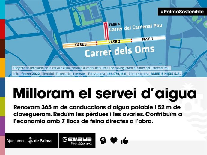 Plano de las obras de Emaya en la calle Olmos de Palma.