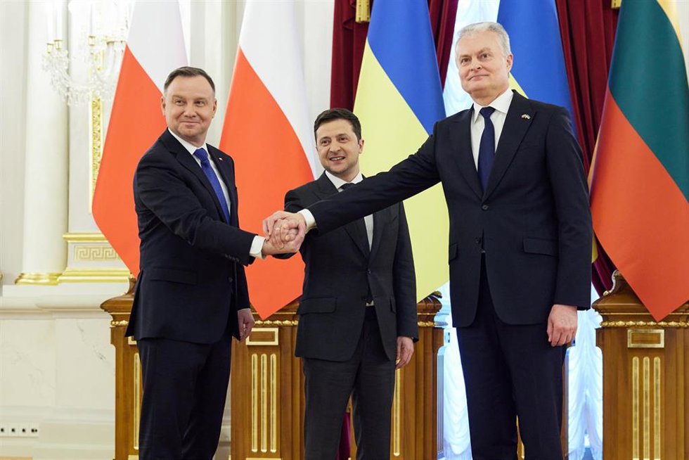 Los presidentes de Polonia, Lituania y Ucrania en Kiev, la capital de Ucrania.