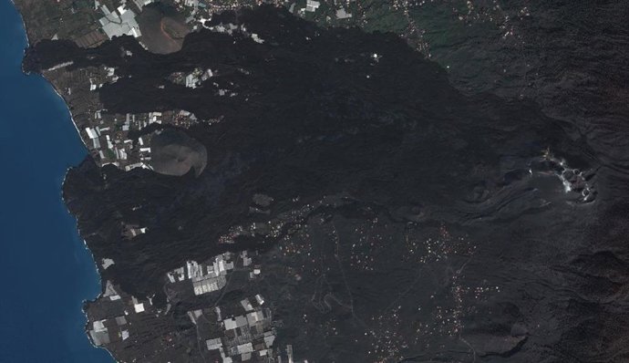 Grafcan publica la primera ortofoto de la zona de erupción del volcán de La Palma, tomada el pasado 14 de enero