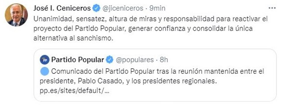 Ceniceros (PP) habla de "unanimidad, sensatez, altura de miras y responsabilidad" para reactivar el proyecto del PP