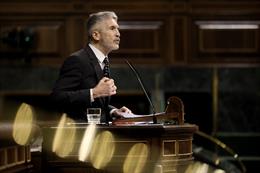 El Congreso vuelve a tumbar mociones de PP y Vox para reprobar a Marlaska El ministro del Interior, Fernando Grande-Marlaska, interviene en una sesión plenaria en el Congreso