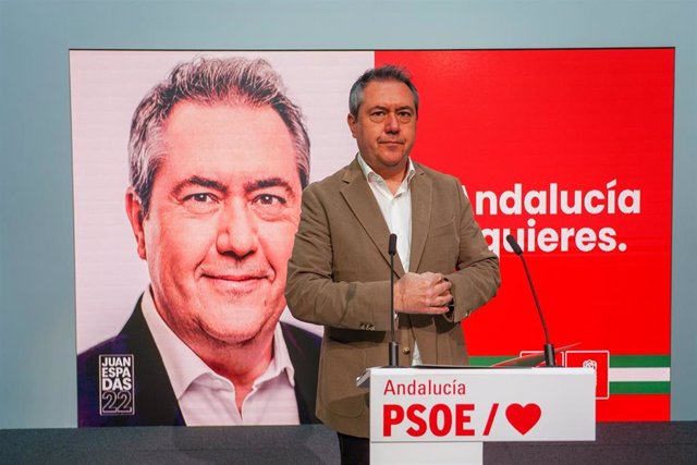 El secretario general del PSOE-A, Juan Espadas, en la rueda  de prensa que ha dado en la sede regional a 21 de febrero del 2021 en Sevilla (Andalucía)