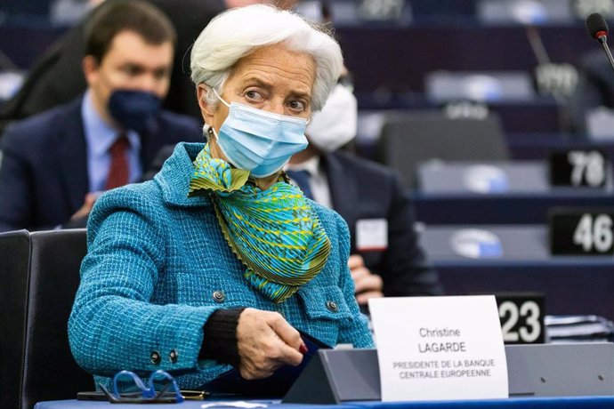 14 February 2022, France, Strasbourg: Christine Lagarde, President of the European Central Bank (ECB) attends a plenary session of the European Parliament. Photo: Philipp von Ditfurth/dpa