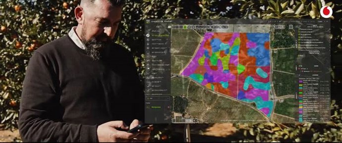 Un trabajador consulta la plataforma MyFarmWeb en una aplicación