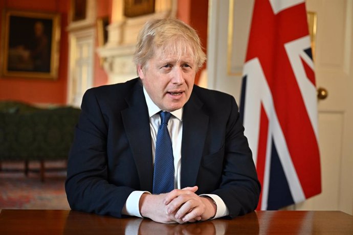 24 February 2022, United Kingdom, London: UK Prime Minister Boris Johnson records an address to the nation on the current situation on the Russian invasion of Ukraine at 10 Downing Street. Photo: Jeff J Mitchell/PA Wire/dpa